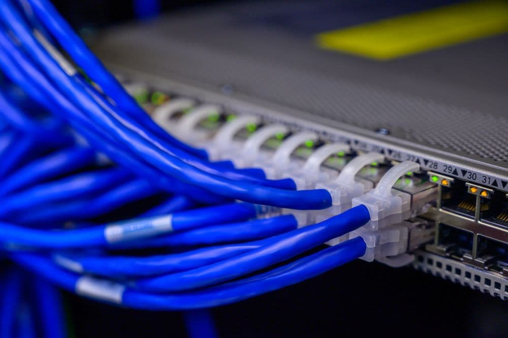 Structured Cat6 network cabling connected to a switch